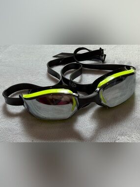 Michael Phelps MP Competitive Swim Race Goggles Black Neon Yellow Pool Mirrored